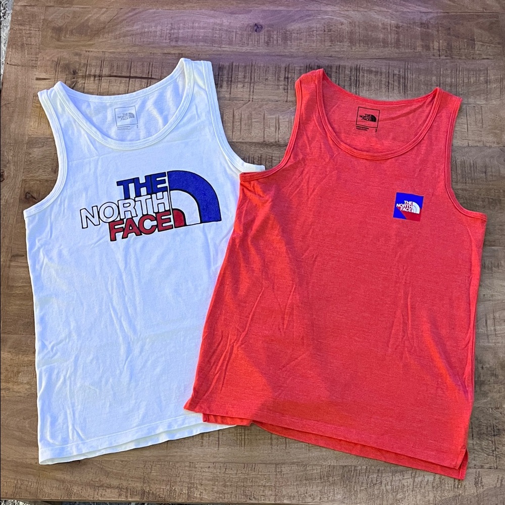 Set Of Two The North Face Mens Graphic Red and White Tank Tops - Hang Dried